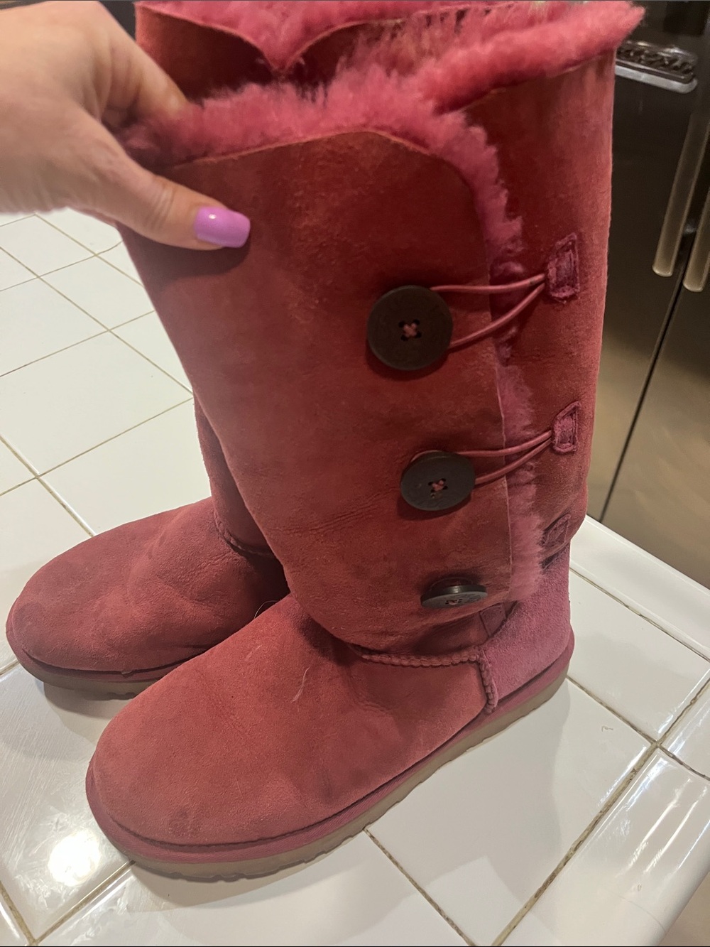 UGG Women's Button-Accent Suede Winter Boots in Rose Red size 9